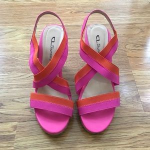 EUC Chinese Laundry wedges- cork, pink, orange, 8